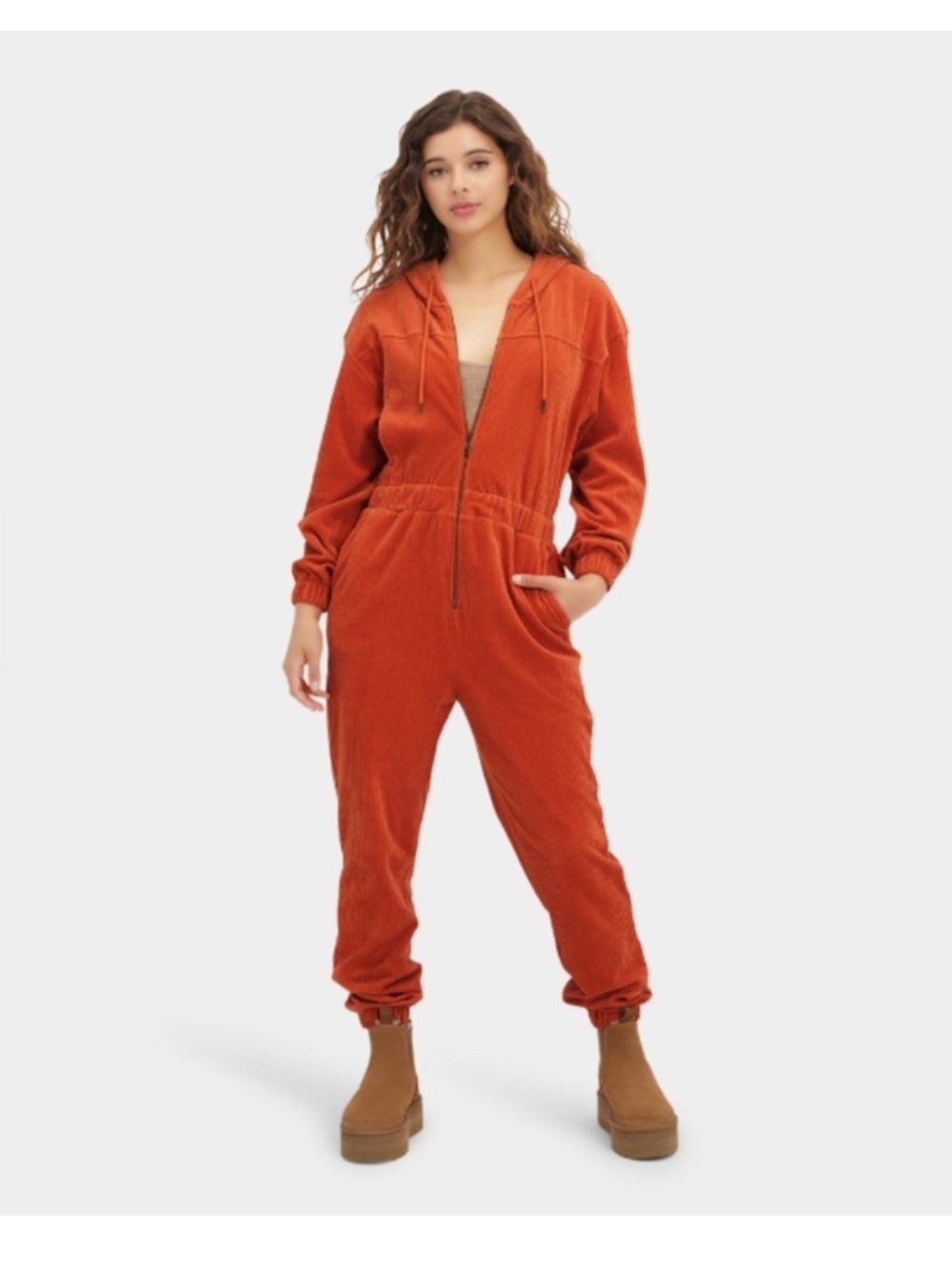 UGG Women's Rust Orange Corduroy Zip Jumpsuit